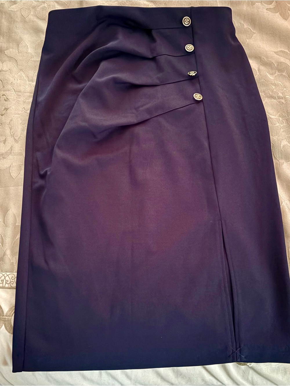 Elegant Navy Pencil Skirt with Front Button Detail